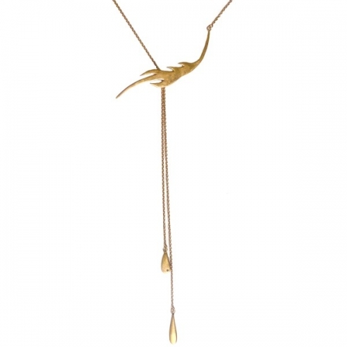 Gold Feather And Teardrop Pendant by De Anna Kiernan
