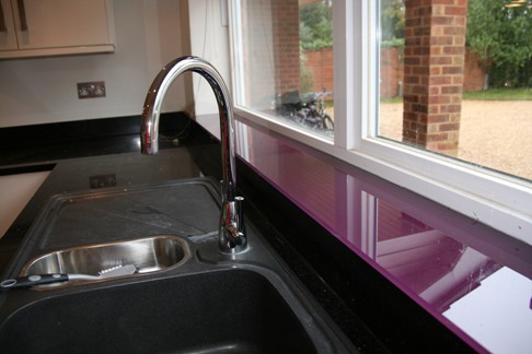 Glass window sills and splash backs. Glass window sill Farnham Surrey.