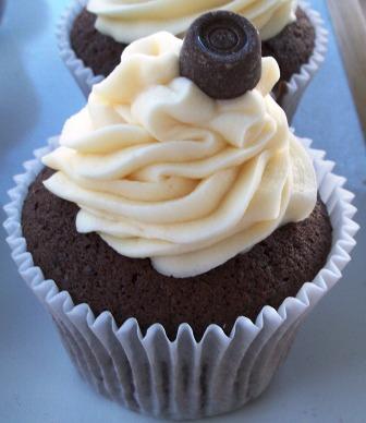 Rolo Cupcake - Chocolate cupcake with melted Rolo inside, caramel buttericing and Rolo on top.