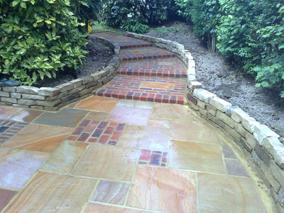 Mixed Indian Sandstone and Brick paving for Sunken Garden