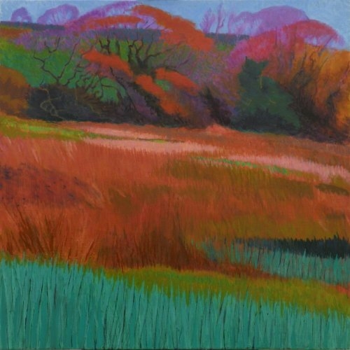 Spring Landscape Water Meadow - painting 70 x 70 cms by Tom Henderson Smith