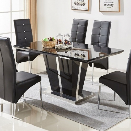 Memphis Glass Dining Table In Black Gloss And Chrome Base