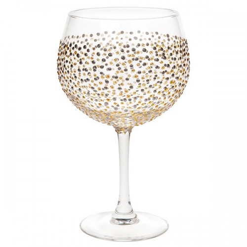 Sunny By Sue Hand Painted Gin & Tonic Copa Glass Gold & Silver Dots