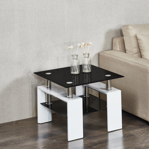Kontrast Side Table In Black Glass And High Gloss White Legs