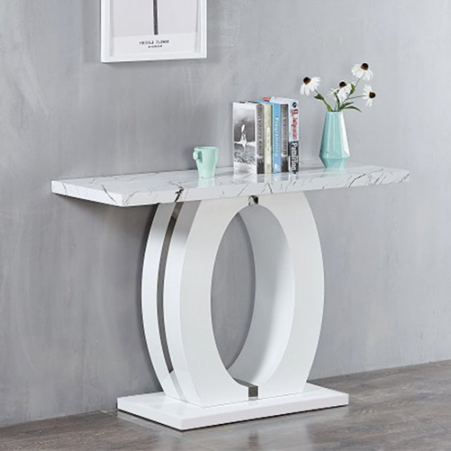 Halo Console Table In Shiny Vida Marble Effect And Gloss White
