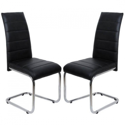 Daryl Black Faux Leather Dining Chairs With Chrome Legs In Pair