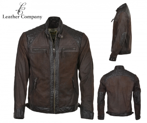 Men's Leather Buff & Hide Biker Jacket Bronx Brown