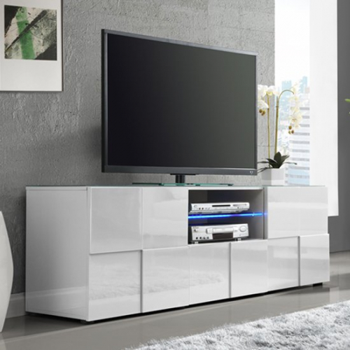 Aspen Modern TV Sideboard In White High Gloss With LED