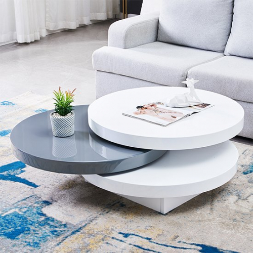 Triplo Gloss Rotating Round Coffee Table In White And Grey
