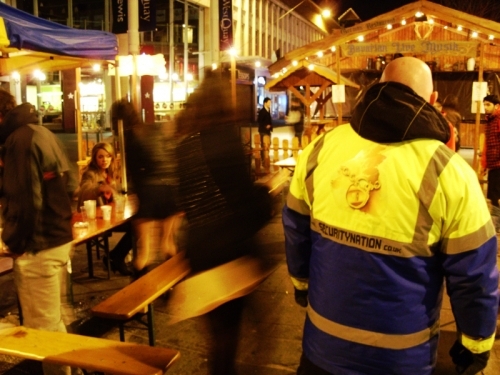 Security Nation at an open air bar in a German Christmas Market.