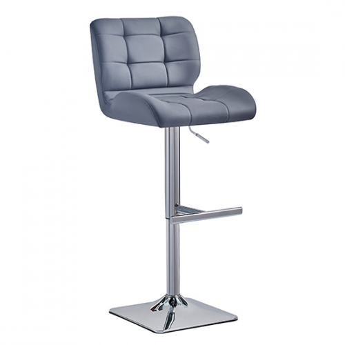 Candid Bar Stool In Grey Faux Leather With Chrome Plated Base