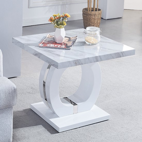 Halo Gloss Magnesia Marble Effect Lamp Table In Grey White