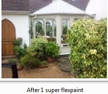 After 1 Front, Open feel expensive looking conservatory transformed, 3 coats of coloured super flex woodstain does not flake blister and gives solid colour in 100`s of colours.