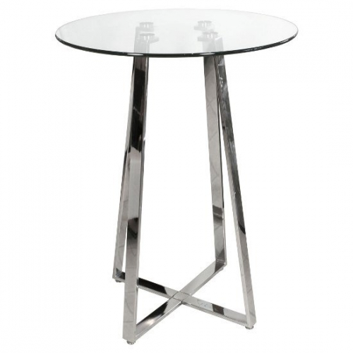 Poseur Bar Table Round In Clear Glass With Chrome Base