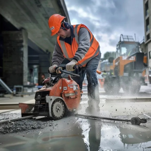 Floor Cutting Construction Worker Floor Saw