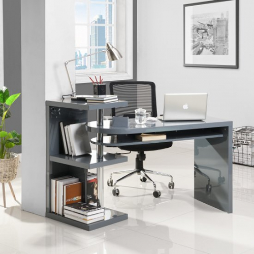 Sydney Rotating Office Desk In High Gloss Grey