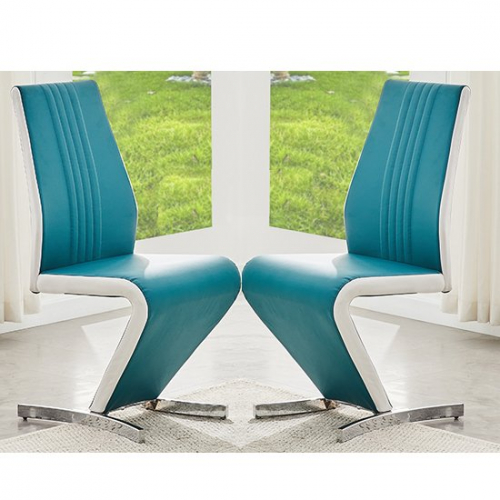 Gia Teal White Faux Leather Dining Chairs In Pair