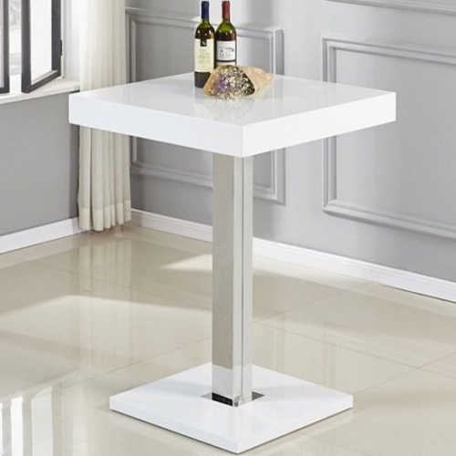 Topaz Square High Gloss Bar Table In White