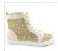 ESSEX GLAM TS3 BEIGE HIGH TOP LACE UP STUDDED DIAMANTE TRAINERS
