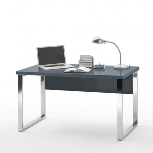 Sydney Office Desk In High Gloss Grey And Chrome Frame