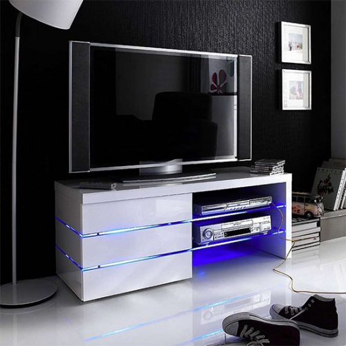 Sonia TV Stand In White High Gloss With Glass And LED