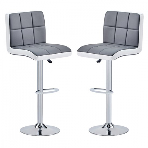 Copez Grey And White Faux Leather Bar Stools In Pair
