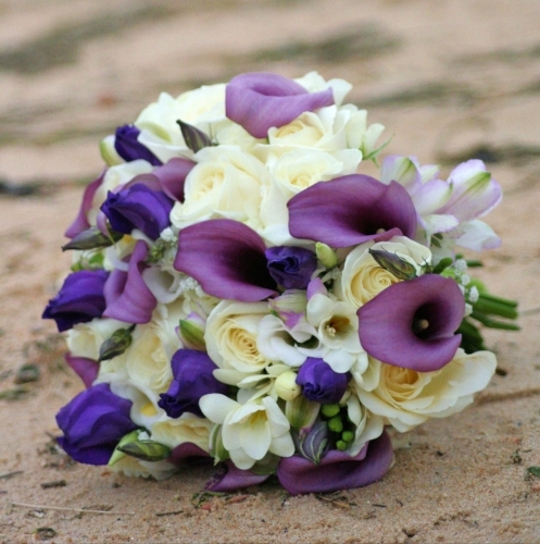 White Rose & Freesia with Purple Calla Bouquet