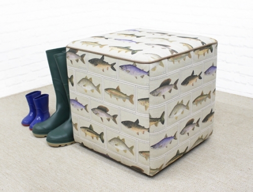 Cube Seat and Footstool - River Fish fabric