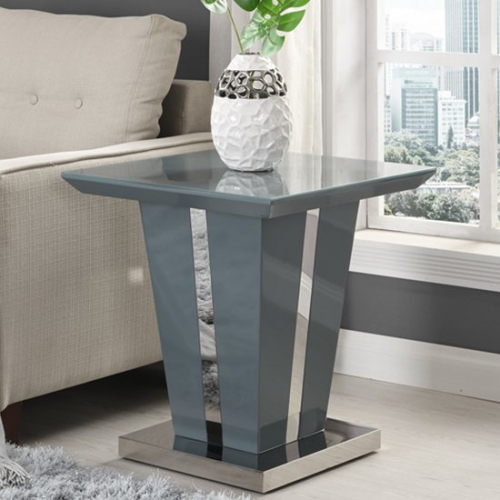 Memphis Lamp Table Square In Grey High Gloss With Glass Top