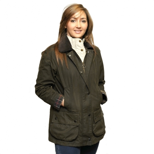 Barbour Beadnell Ladies Classic Olive Green Wax Jacket Closed