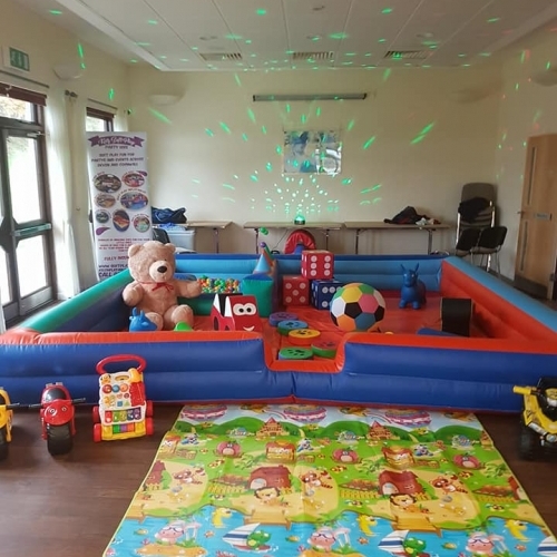 Amazing Inflatable Soft Play & Ride On Toys  Comes in two sizes (12x12ft) & (14x14ft).  Comes with various soft play items, ball pool with floating ball jugglers.  Extra matting at the front with push and sit on toys.