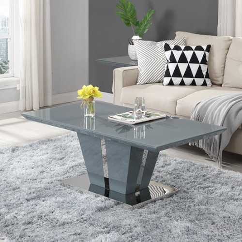 Memphis Coffee Table In Grey High Gloss With Glass Top