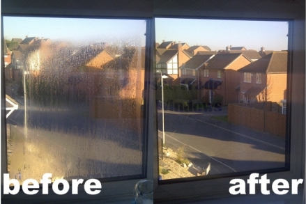 These misted up double glazed units in Poole were easily replaced with new units without the need of replacing the uPVC frame. Misted up units occur when moisture (water) has become trapped in the cavity between the two sheets of glass that create the dou