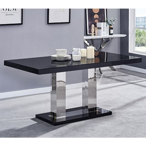 Candice Glass Top Wooden Dining Table In Black High Gloss