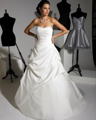 Adele wedding dress D5021 - in matt satin with sweeheart neckline and antique silver beads at neckline