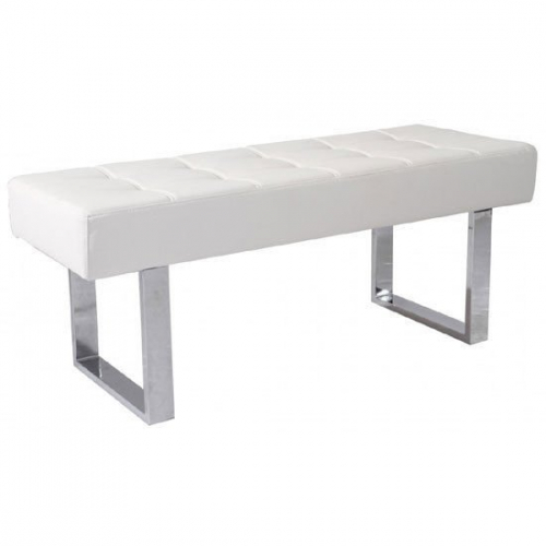 Austin Dining Bench In White Faux Leather With Chrome Base