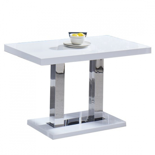 Coco Dining Table In White High Gloss With Chrome Supports