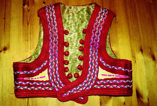 Serbian Jelek (Traditional Waist Coat), Red, Handmade, Vintage Gypsy, M