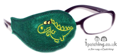 Kids and Adults Orthoptic Eye Patch For Amblyopia Lazy Eye Occlusion Therapy Treatment Dino Design on Dark Green