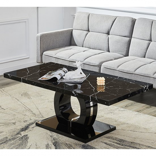Halo Black High Gloss Coffee Table In Milano Marble Effect