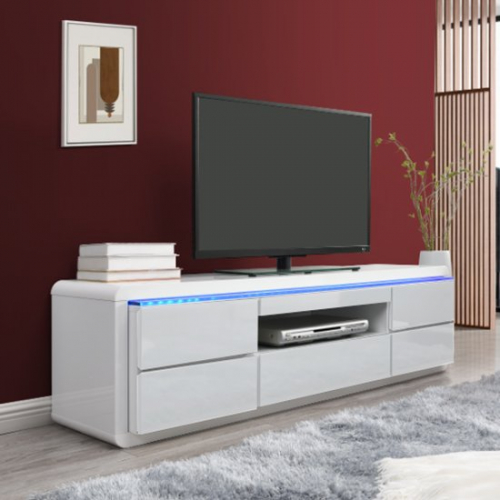 Frame LCD TV Stand In White High Gloss With LED Light