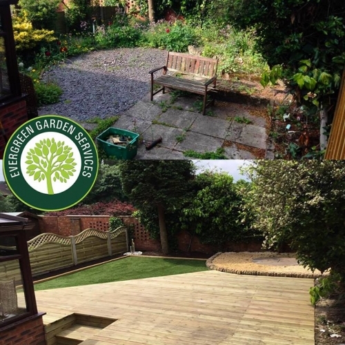 Artificial grass and decking before and after pictures in Stoke-on-Trent