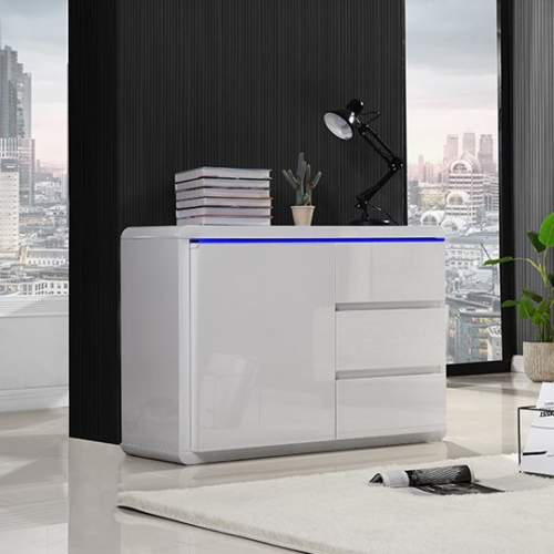 Frame Small Wooden Sideboard In White High Gloss With 1 Door
