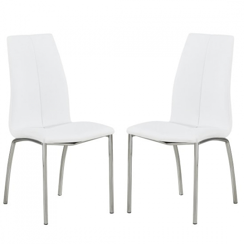 Opal Dining Chair In White Faux Leather In A Pair