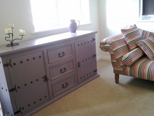 Handpainted Mexican pine sideboard completes a room scheme with chaise.