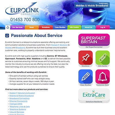 Eurolink Connect Ltd, Stonehouse - rebranding, responsive website design and build, content management system (CMS)